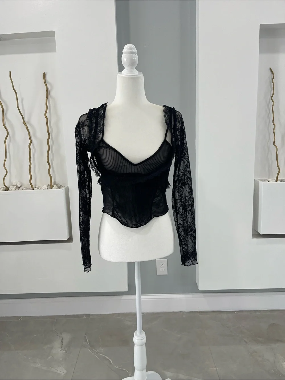 Free People Black Sheer Lace V-Neck Camisole